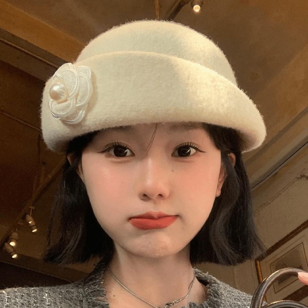Pearl Hepburn Style Topper Hat Bow Women Formal hat Fashion Wool Fisherman Hat Autumn