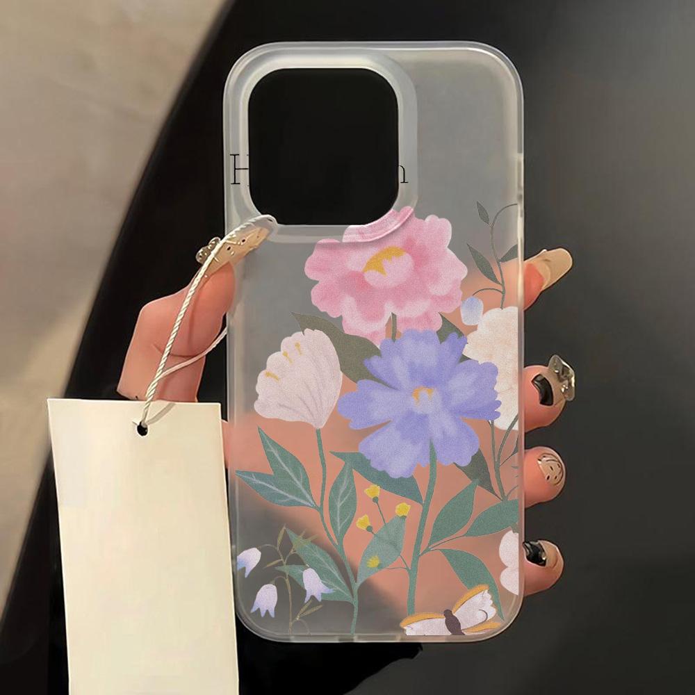 Чехлы для мобильных телефонов iPhone 11 13 15 Pro Max 12 14 Pro Max Чехол для iPhone 16 15 Plus 13 Pro 12 Матовая текстура с рисунком в виде мультяшных цветов