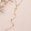 Stainless Steel Cross Bead Pendant Necklace for Women Simple Metal Inlaid Zircon Long Y-Shaped Clavicle Chain Aesthetic Jewelry