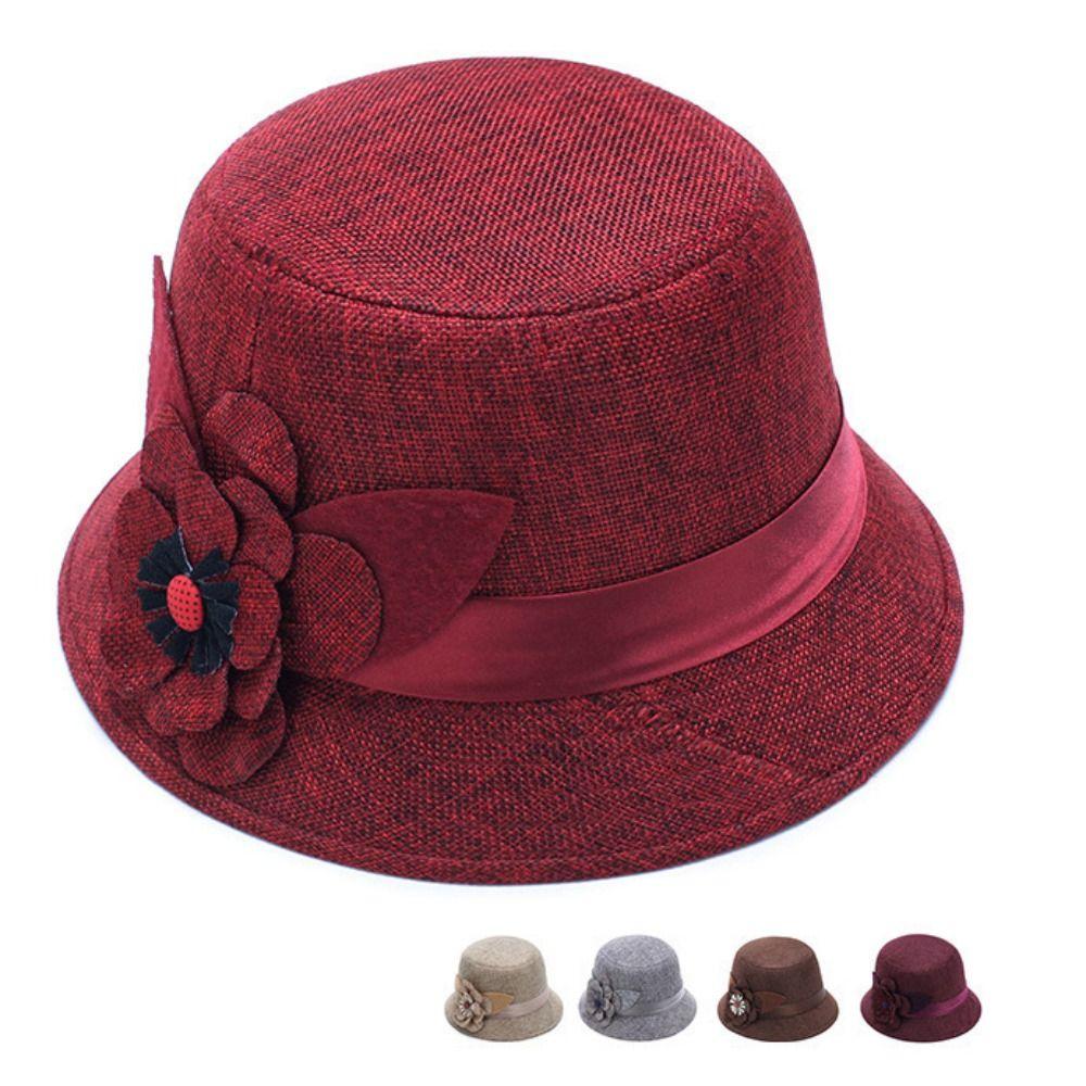 Linen Material Fedora Hat Floral Design Bowler Hat Vintage European Bucket Hat Formal Events