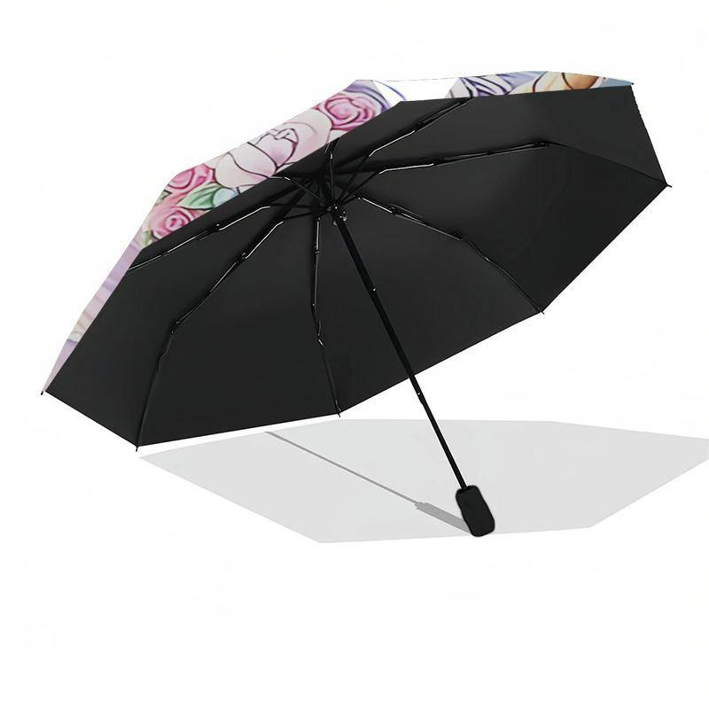 1pc unicorn flowersOpen/Close Umbrella-Windproof, Compact Travel Umbrella, Sturdy 8-Rib Shaft, Outdoor Accessory, 1112