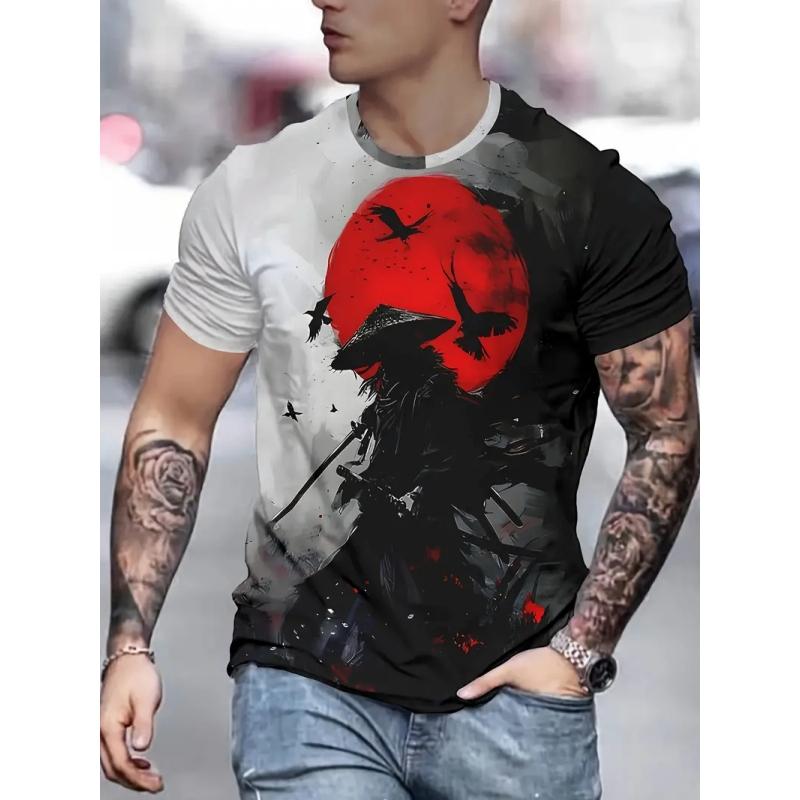 Мужская рубашка с принтом самурая на 3D-принтере Модные тенденции Clake Neck Standard Standard Standard Legal Футболка Уличная одежда Harajuku hip hip hop big Футболка