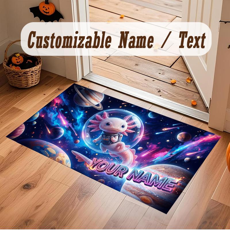Axolotl Theme Soft Crystal Velvet Rug Custom Name & Text Print Non Slip Floor Rug for Bedroom Living Room