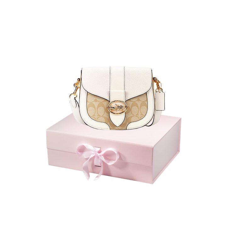 COACH Georgie PVC With Leather Saddle Bag, Shoulder Bag, Crossbody Bag Small Women's Beige & Light Khaki C2806-IMDQC