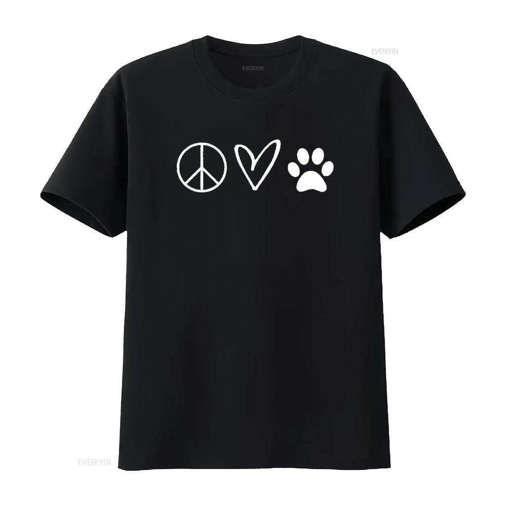 Funny Peace Sign Heart Paw Print Womens T Shirt Sarcastic Joke Black vintage Washed Casual Versatile Stylish streetwear