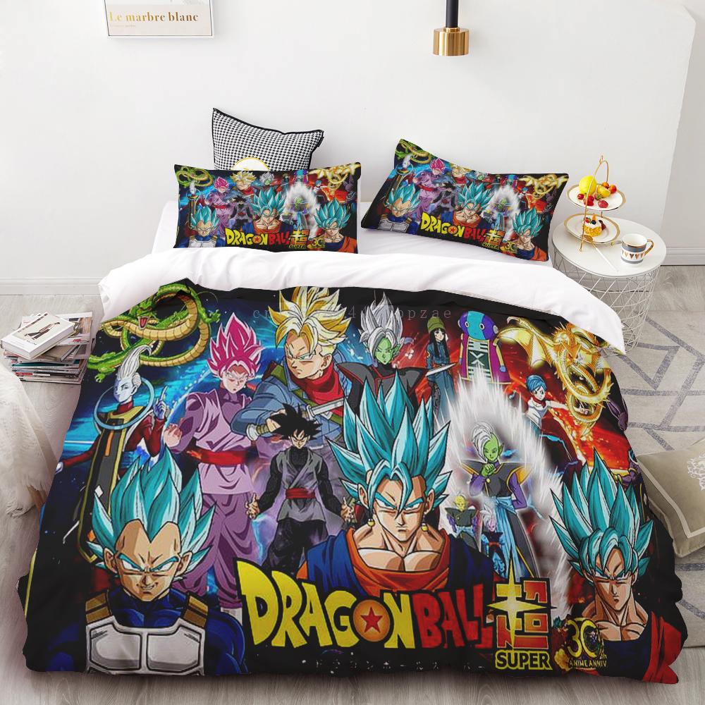 Duvet Cover New Dragon Ball Quilt Cover Set Super Saiyan Bedding Set Anime Cartoon Bed Bedroom Home Children Kids Boys Gifts