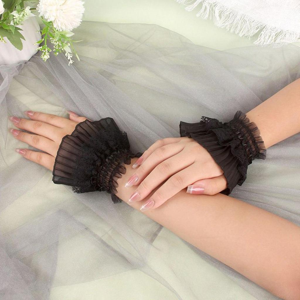 Short Multi Layer Lace Fake Sleeves Girl Ruffle Decoration Wrist Cuffs Fingerless Wedding Bridal Gloves Maid Cosplay Bracelet
