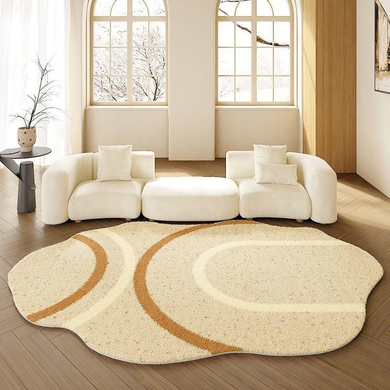Creamy Style Irregular Shaped Area Rug Living Room Bedroom Non-Slip Washable Faux Wool Floor Mat