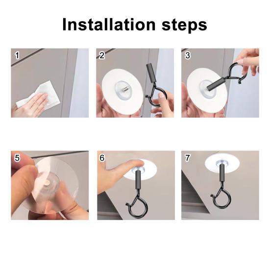 2 Pcs Adhesive Ceiling Hook No Drill Hanging Hook Wall Hook Load-Bearing Eye Hook with Safety Buckle for String Lights Plants Lanterns Wind Chime