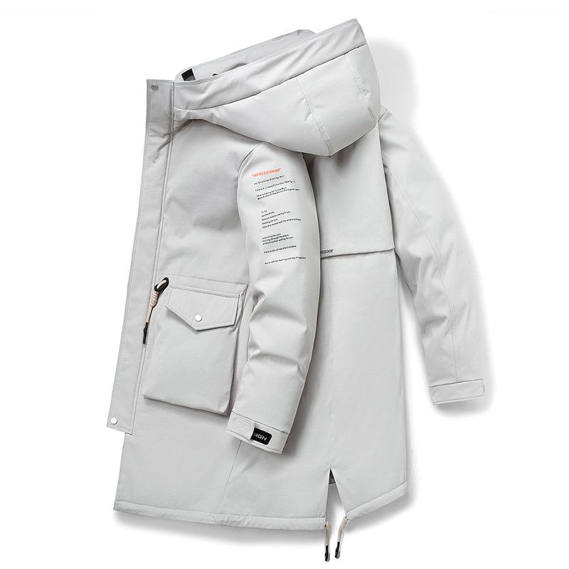 Outdoor Winter New Men's Down Jacket Korean Style Hooded Mid-length White Duck Down Trendy Couple Versatile Coat Work Wear