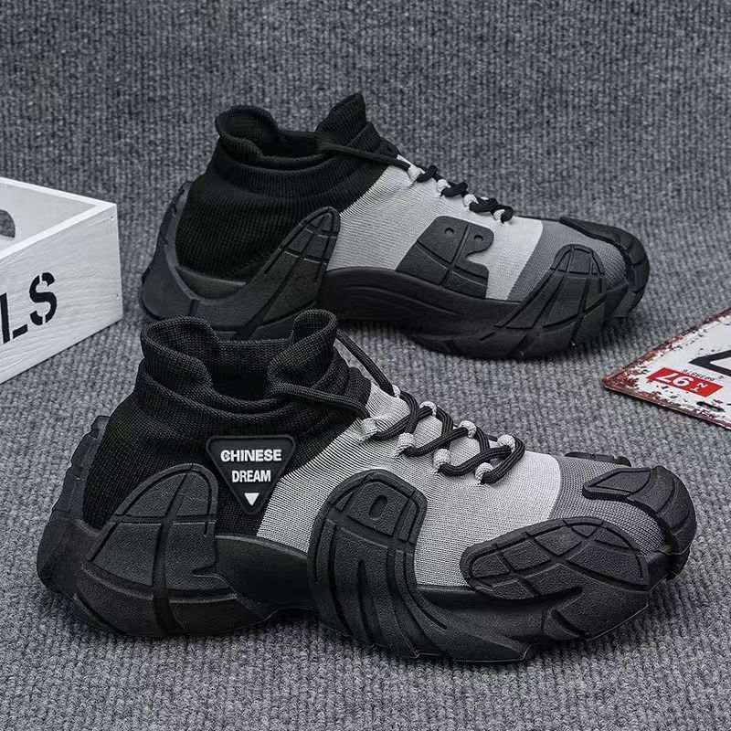 New Men's Shoes Non Slip Hard Wearing Casual Shoes Comfortable Lace Up Platforms Sneakers Fly Weave Men's Vulcanize Shoes