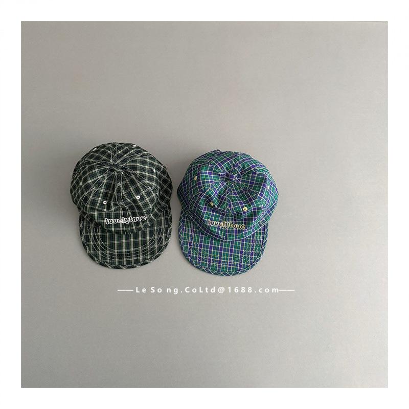 Japanese Retro Contrasting Plaid Letter Embroidered Beret Fashionable Temperament Flat Brim Cap
