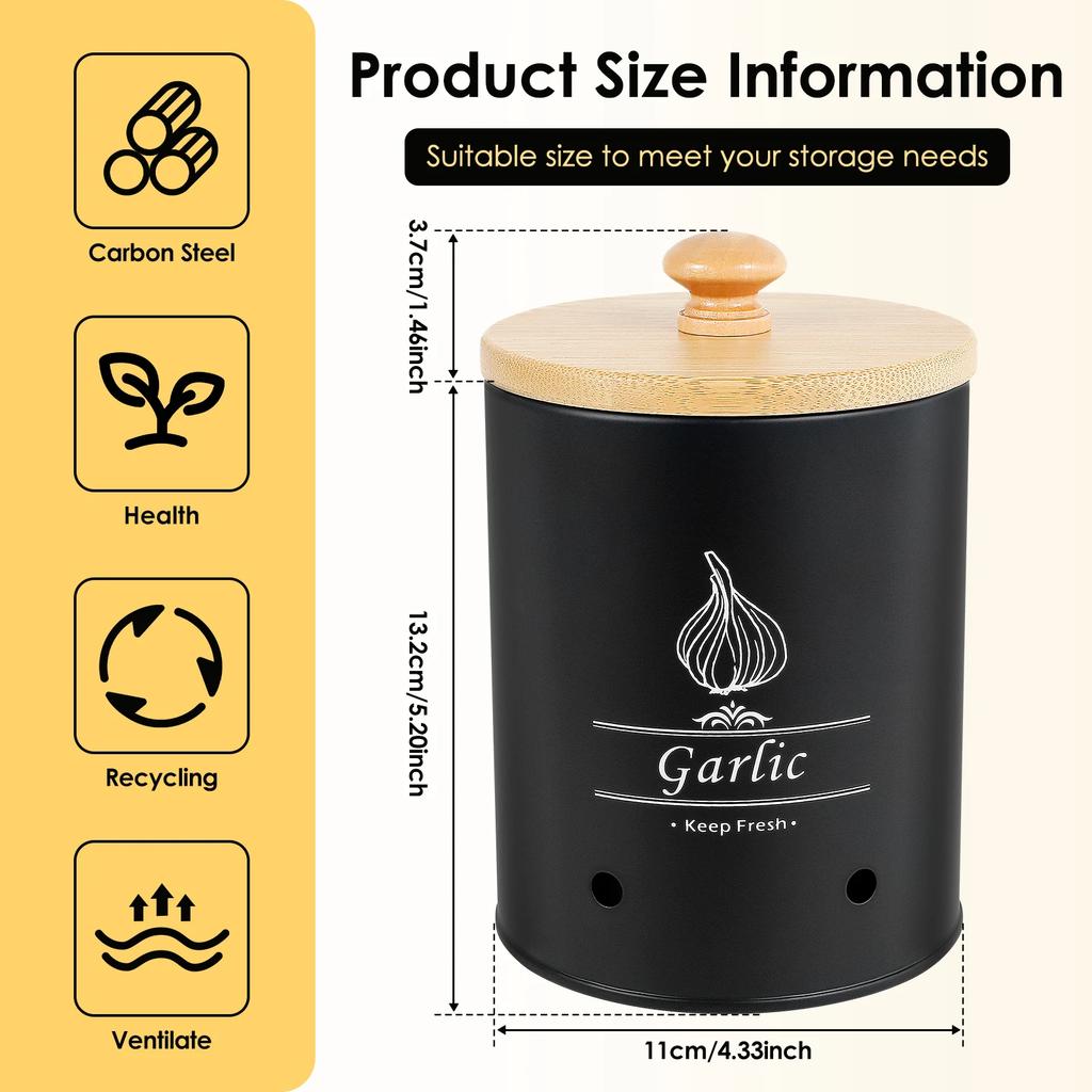 Чесночница Контейнер для хранения Держатель Металлическая емкость для хранения чеснока с бамбуковой крышкой Контейнер для хранения овощей с вентиляционными отверстиями