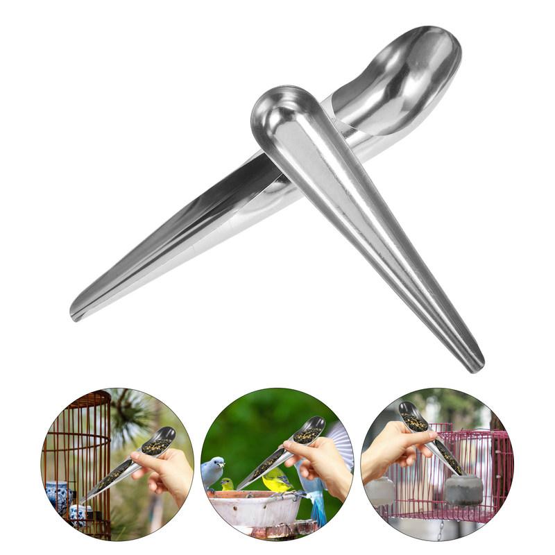 2Pcs Stainless Steel Bird Feed Scoop Parrot Feeding Tool Cage Food Added Feeder Bird Supplies Feed Scoop Pet Food Shovel