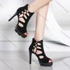 Comemore High-heeled Sandals Summer Thick Bottom Hollow Strap Back Zip Shoes for Women Balck Sexy 11cm Heeled Sandales Female