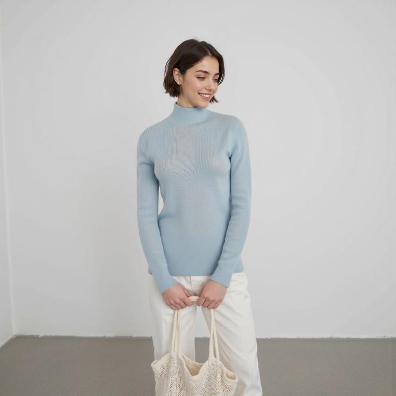 Fluffy and Light, Semi-turtleneck Slim-fitting Versatile Inner Wool Sweater, Women's Fashion Temperament Full Wool Bottoming Shirt