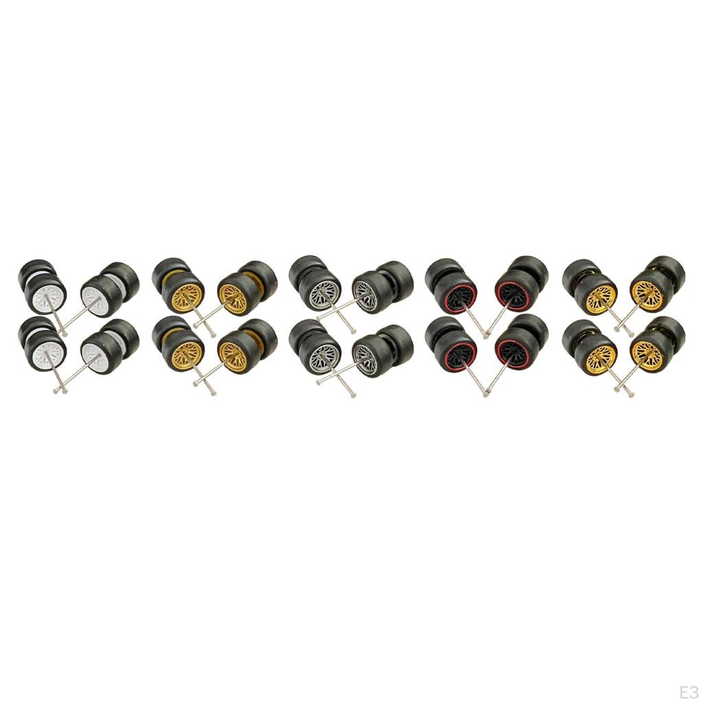 1/64 Scale Wheels Model Simulation Car Tires with Roller Shaft Miniature Toys for Collectors