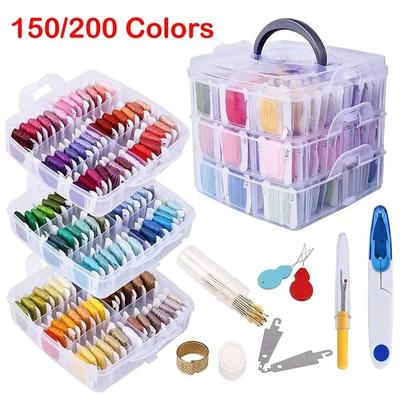 Высокопрочный набор ниток для вышивания, 150/200 цветов, нитки для вышивания крестиком с нитками для ниток и ножницами, наперсток, ящик для инструментов для вышивки крестиком