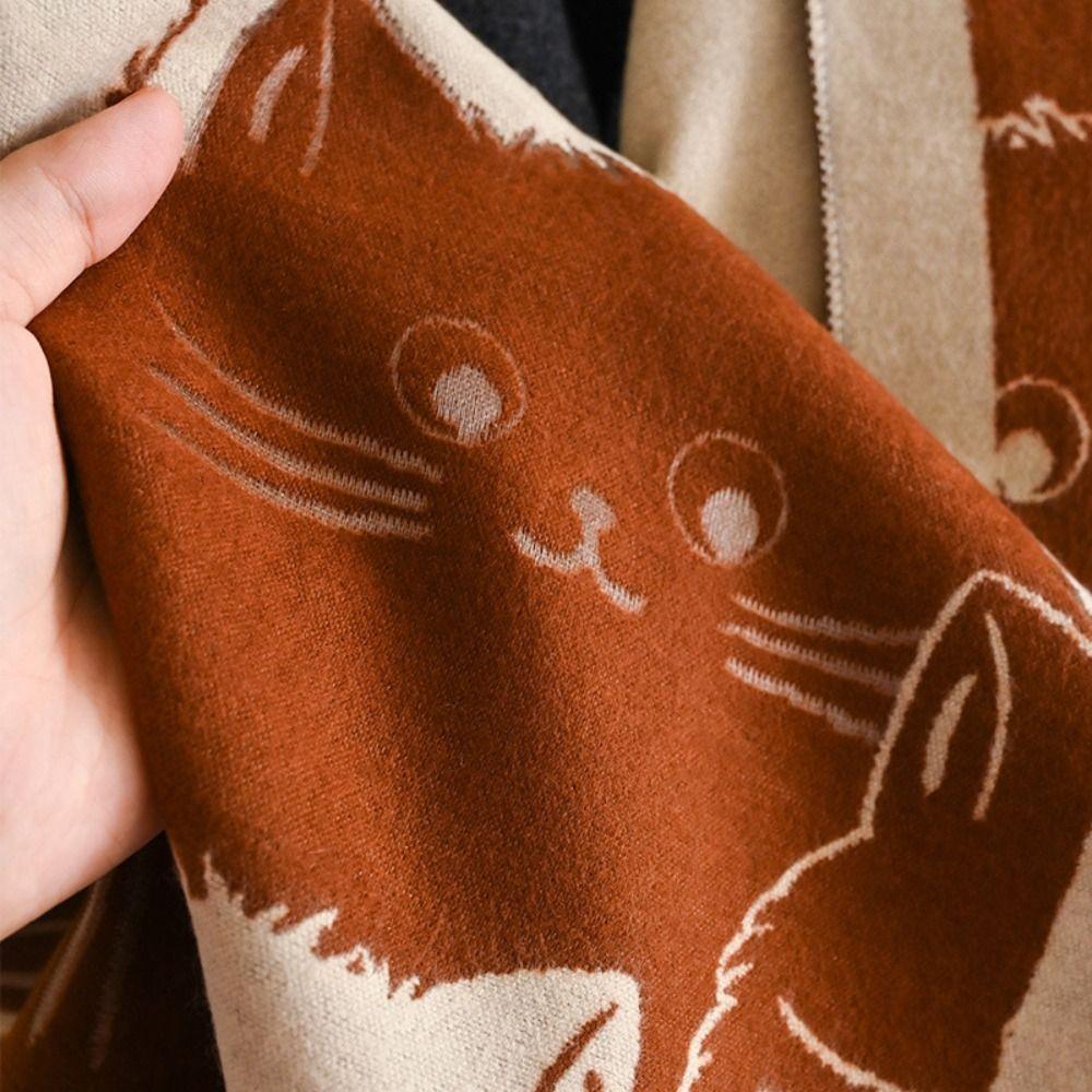 Cute Cat Imitation Cashmere Scarf Thick Warmth Winter Scarf Elegant Style Shawl Autumn Winter
