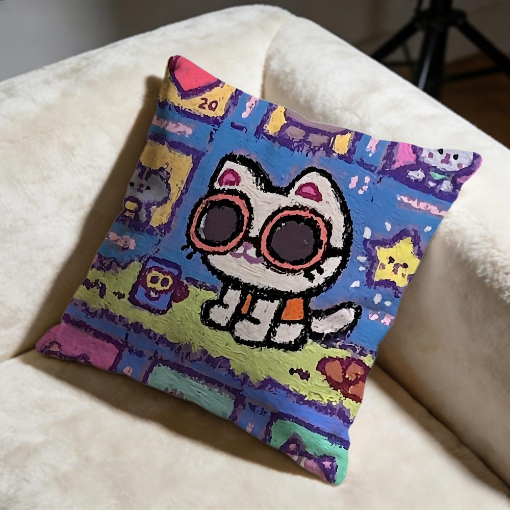 Pixel Cat Cushion Cover Soft Decorative Pillow Case Suitable for Bedroom Sofa Car Travel Use