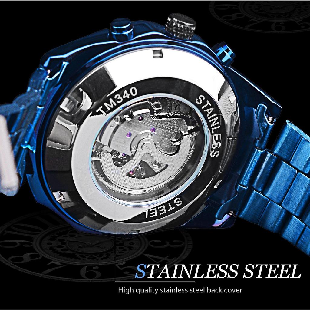 Forsining Men's Fashion Casual Hollow Blue Electroplated Automatic Mechanical Watch GMT1137-10-A