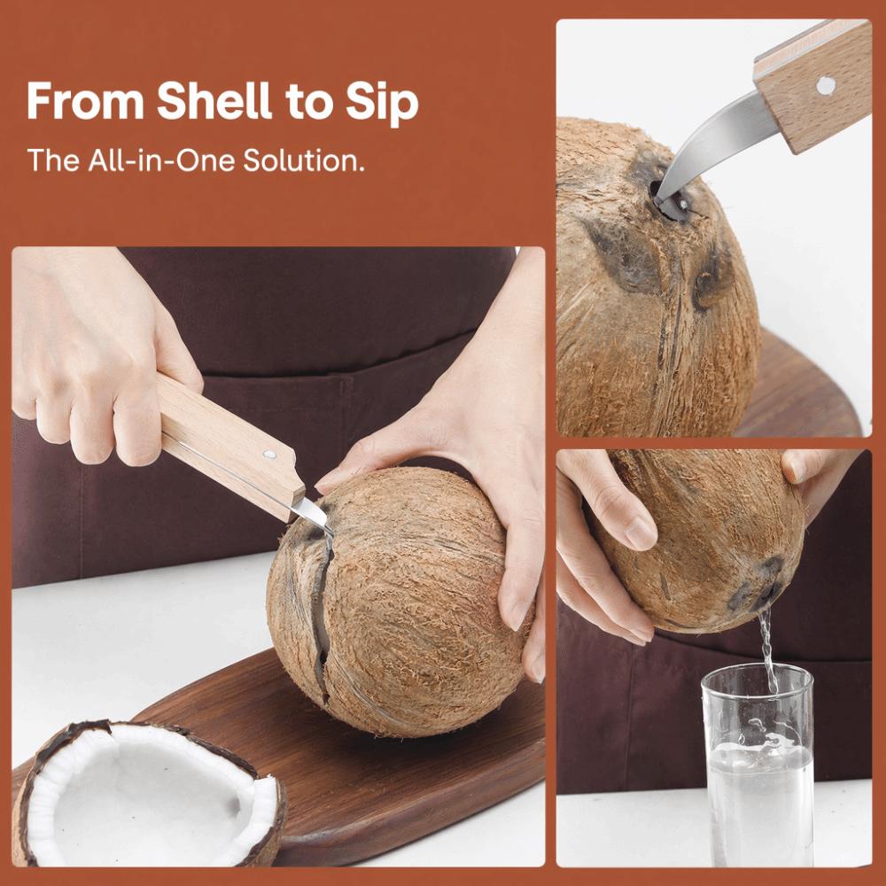Stainless Steel Coconut Opener Cutter Coconut Cracker Gadget Hard-Shelled Fruit