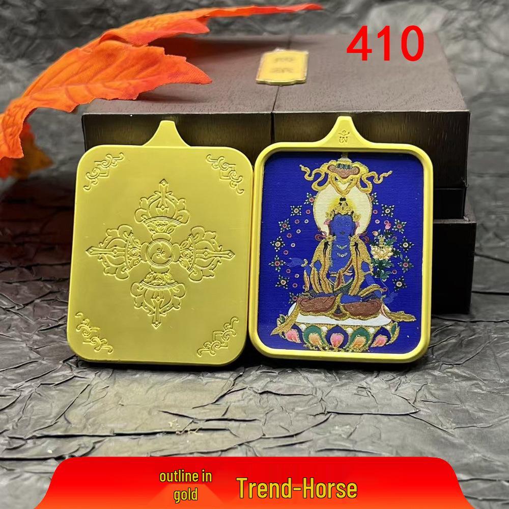 Тибетская позолоченная танка Боги-защитники зодиака Кулон-ожерелье с Буддой