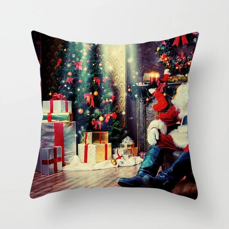 Рождественская наволочка, зимняя снежная сцена, наволочка с принтом Санта-Клауса, наволочка для гостиной, дивана, рождественское украшение для дома