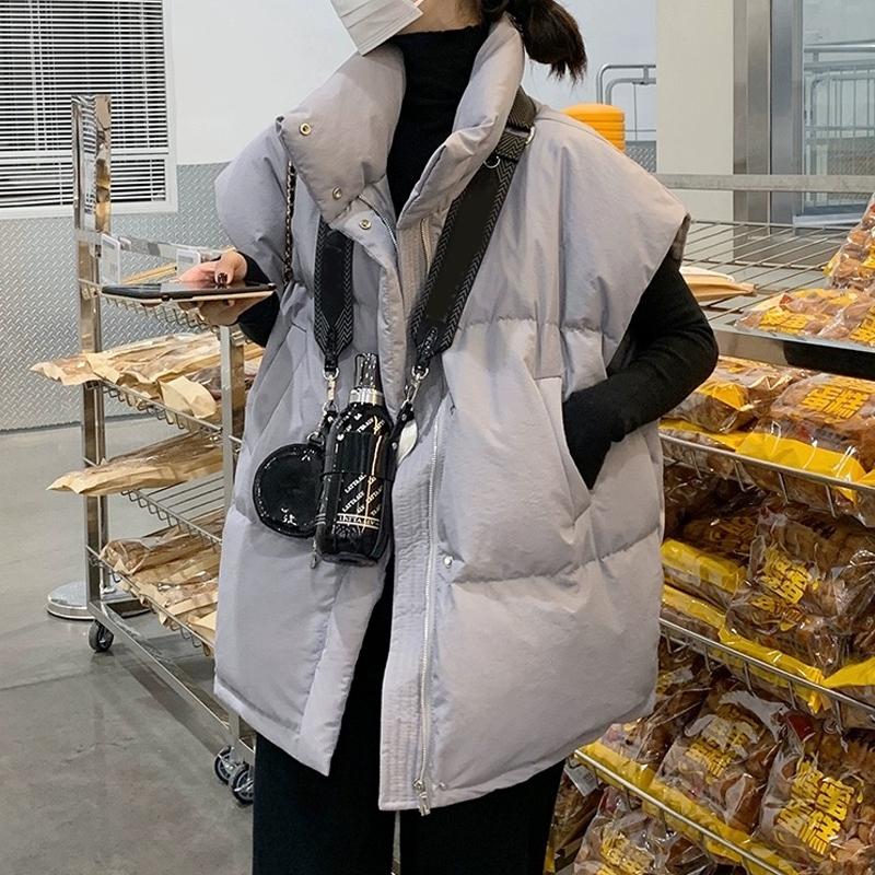 Корейская мода без рукавов пуховики новые элегантные осень-зима женские свободные жилеты простые повседневные свободные верхняя одежда пальто с воротником-стойкой повседневная одежда 1595