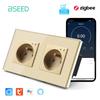 BSEED French Zigbee Socket Wall Smart Sockets Power Monitor Function Tuya Smart Life Google Alexa Voice Control Glass Panel 16A