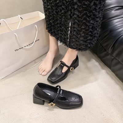 Туфли-лодочки на толстом каблуке с квадратным носком женские весенне-осенние новые туфли на высоком каблуке Мэри Джейн из маленькой кожи