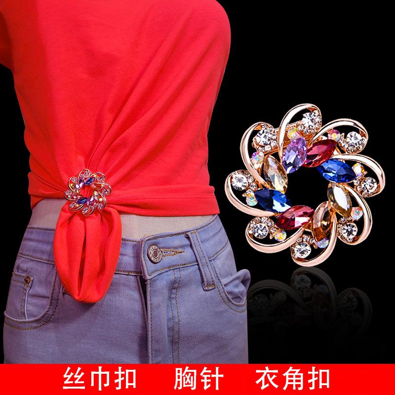 Модная брошь в виде цветка из кристаллов, женская, горячая распродажа, брошь из сплава, инкрустированная бриллиантами, шелковая пряжка для шарфа двойного назначения