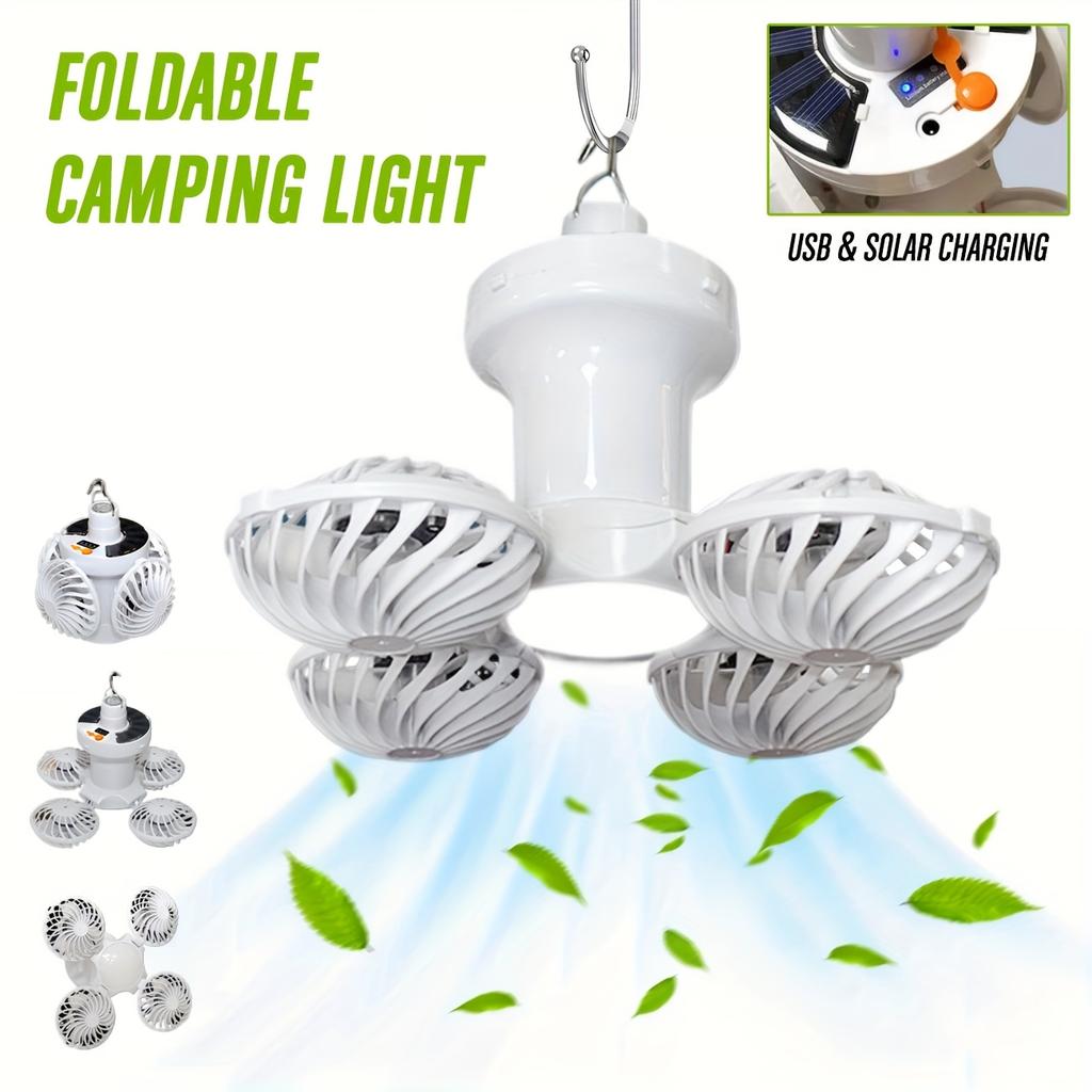 Солнечный вентилятор для кемпинга, Светильник с потолочным вентилятором, USB перезаряжаемый портативный электрический вентилятор, Подвесной ручной светильник с регулируемой скоростью, 3 цвета, Палатка,