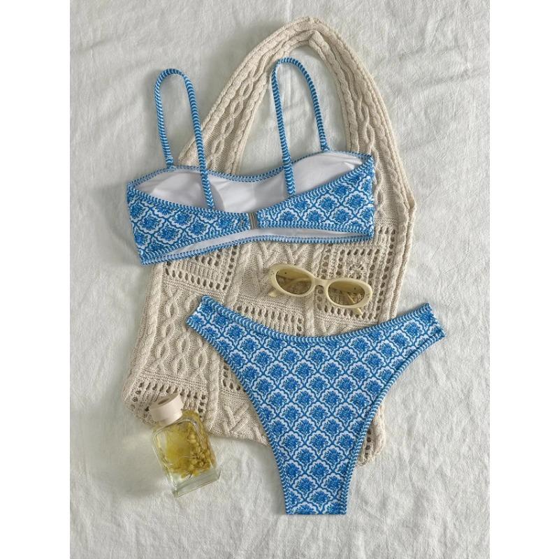 Сексуальный купальник бандо 2025 женский зеленый с цветочным принтом плиссированный пуш-ап с подкладкой стринги летний купальный костюм из двух частей купальник бикини