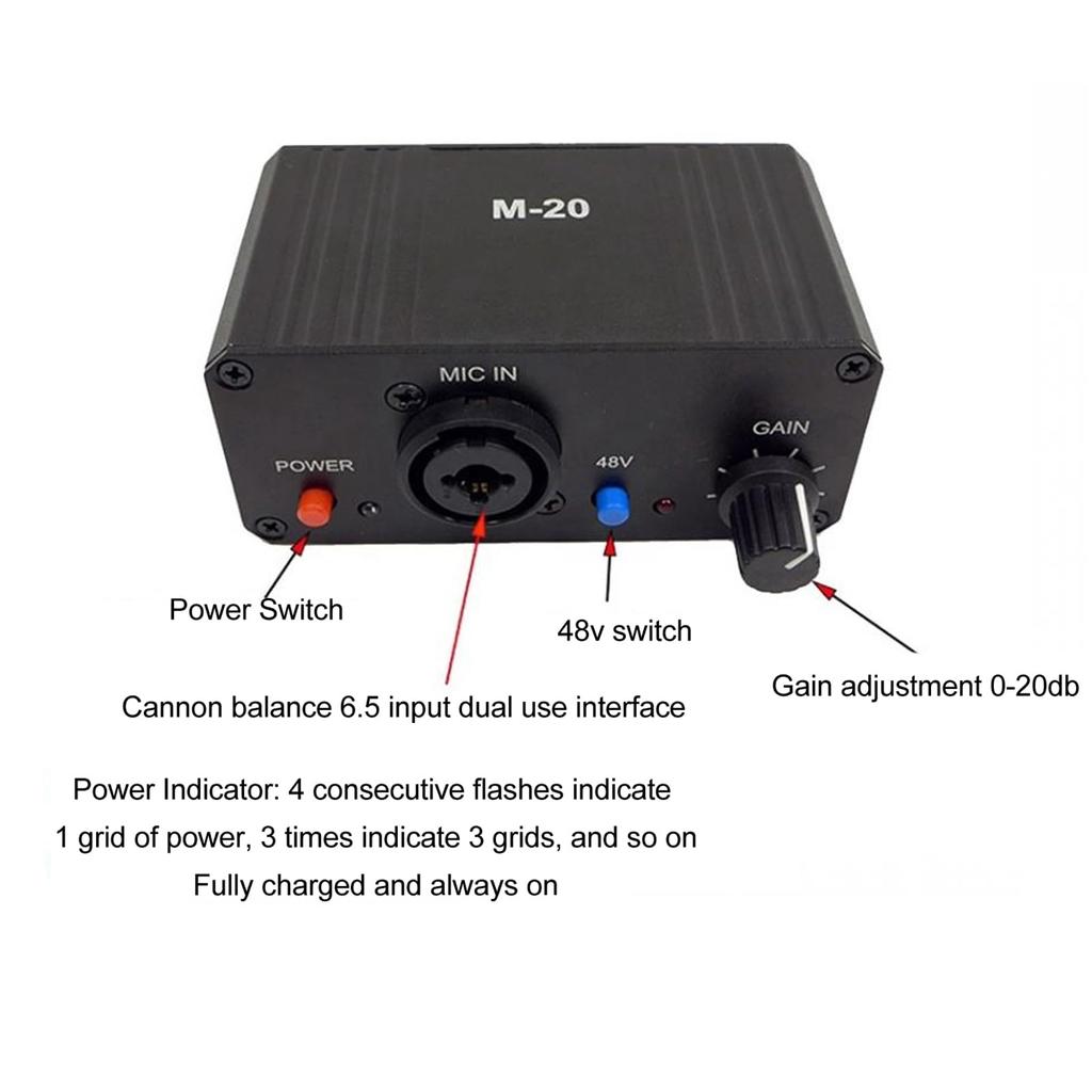 Microphone Microphone Gain Booster for Dynamic Condenser Microphones with 48V Phantom Power and XLR for Live and Recording Preamp, Output, Podcasting,