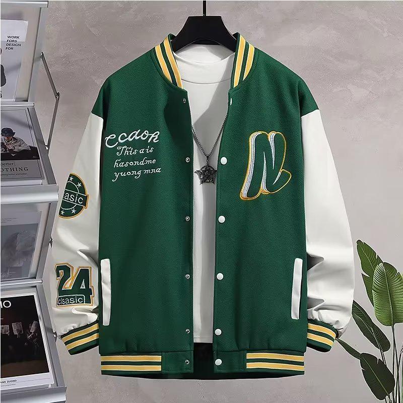 Men's Trendy College-Style Embroidered Baseball Jacket - Hong Kong Style, Perfect for Spring and Autumn Couples and Students