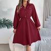 Женские осенние платья повседневные платья-рубашки миди с длинным рукавом и лацканами на пуговицах, с завязкой на талии