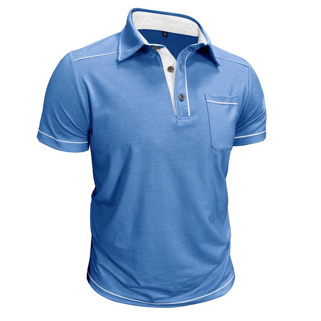 Мужская летняя рубашка с контрастом Business Casual с воротником, карманом, коротким рукавом, футболка