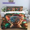 Cat with Christmas Lights  Pattern Bedding Quilt Set  Home Decoration  Gift (1 * duvet cover + 2 * pillowcase, without core)