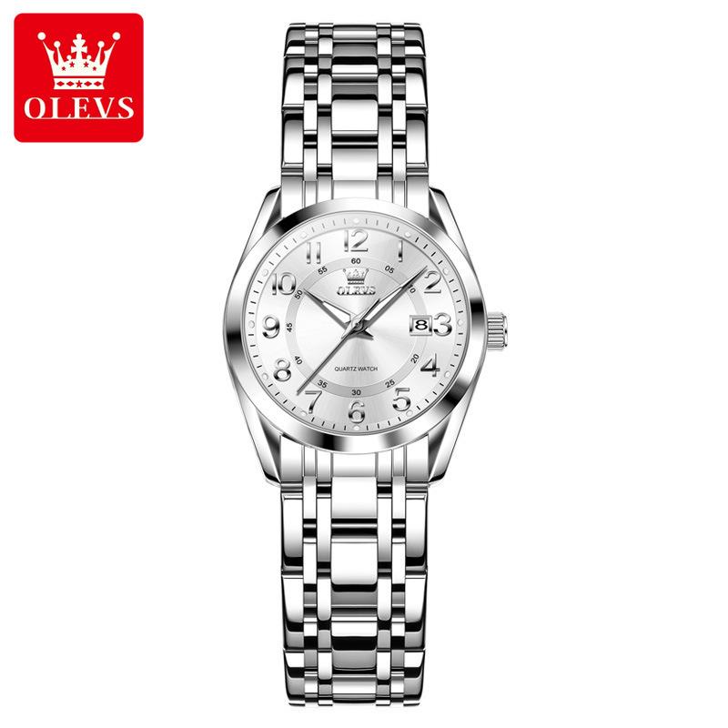 OLEVS Женские часы Водонепроницаемые из нержавеющей стали Женские часы Роскошный светящийся циферблат Календарь Оригинальные кварцевые часы
