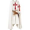 Mens Medieval Knight Crusader Templar Tabard Halloween Costume with Hooded Cap Cloak Robe Cosplay Renaissance Costume Dress