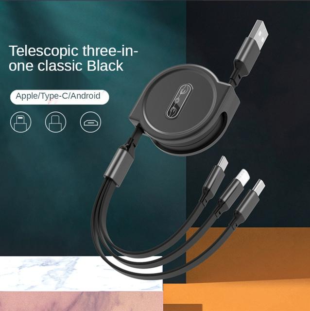 3 In 1 Charging Cable Retractable USB Charge 2.4A Fast Charging Portable Cable Micro Type-C for iPhone