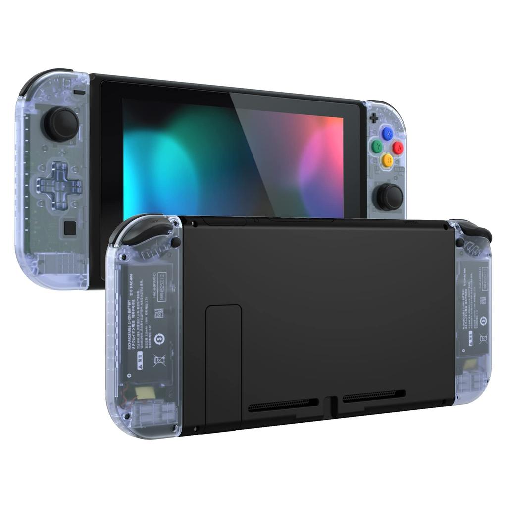 eXtremeRate Handheld Controller Shell Case Key for Switch Clear Housing for Switch OLED with Full Set Buttons (direction Version) Joy-Con, [Glacier