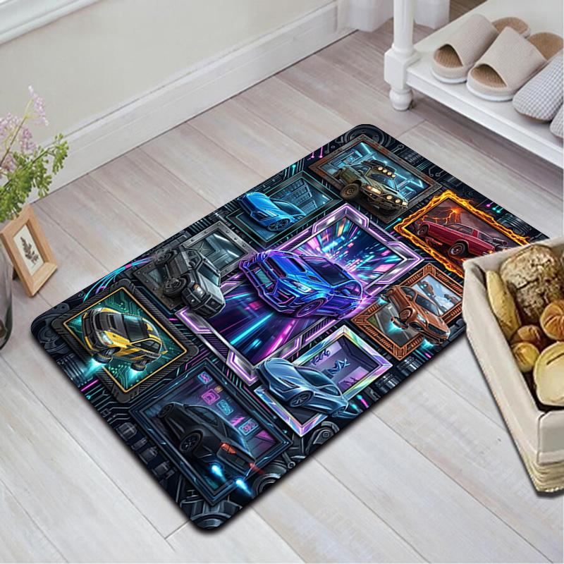 Future Car Showcase Pattern Rug Floor Mat for Living Room or Bedroom Soft and Comfortable Carpet a Gift for Birthday and Holiday.