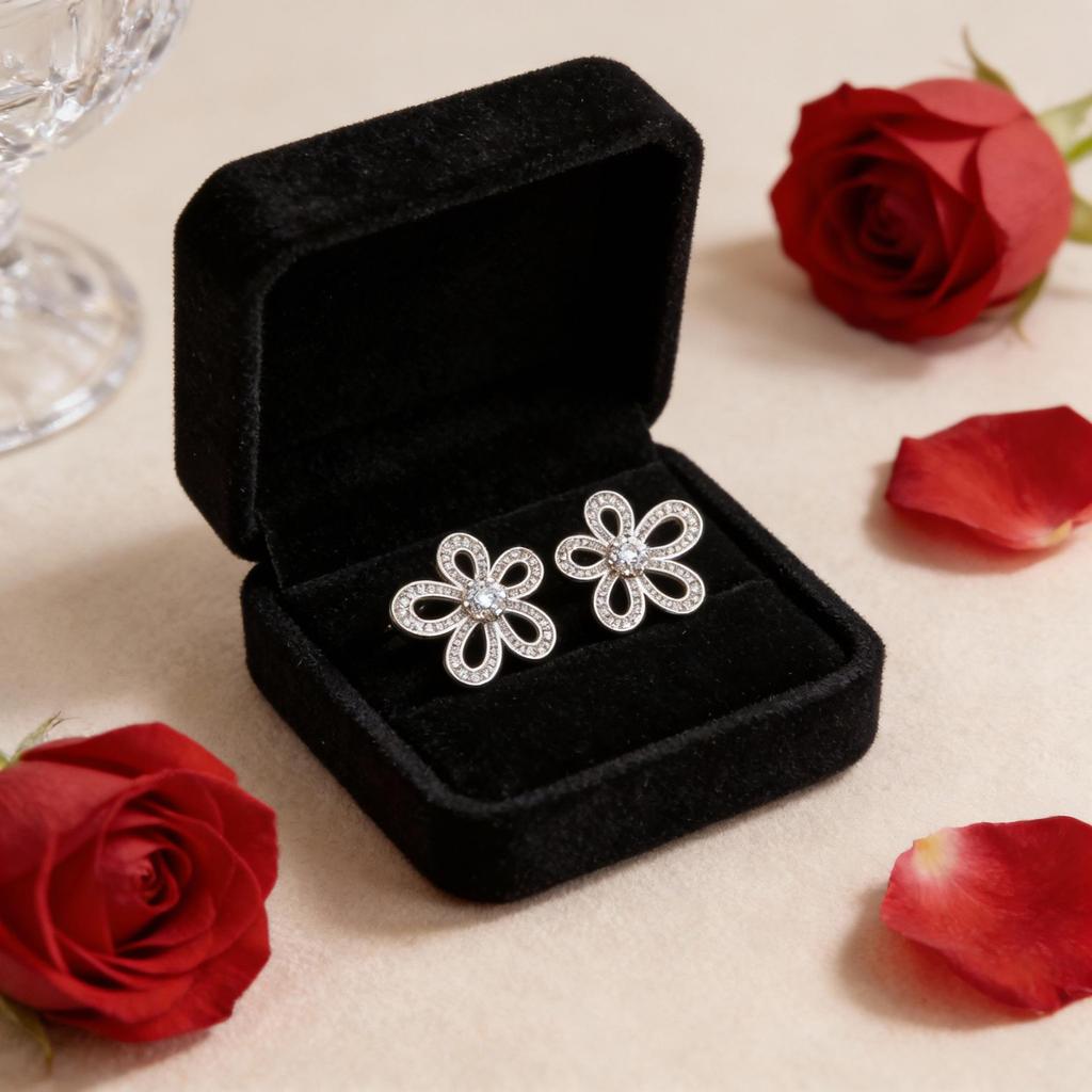 Luxury Floral Stud Earrings: Women's Three-Dimensional s925 Silver Needle, Full Diamond Accent, Versatile for Autumn & Winter Seasons