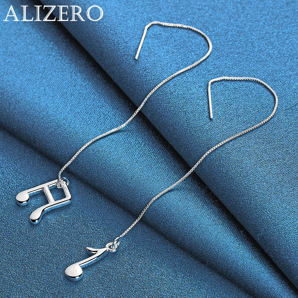 ALIZERO 925 Sterling Silver Music Note Pendant Earrings with Long Drop Design For Women Fashion Elegant Accessories Jewelry