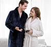 Bathrobe Gown Unisex Bathrobe After Bath Room Wear Loungewear Nightgown Stylish XL Size Navy [Arcade] Men's Women's