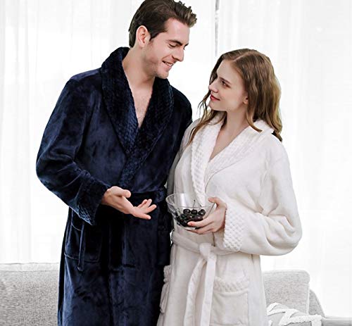 Bathrobe Gown Unisex Bathrobe After Bath Room Wear Loungewear Nightgown Stylish XL Size Navy [Arcade] Men's Women's
