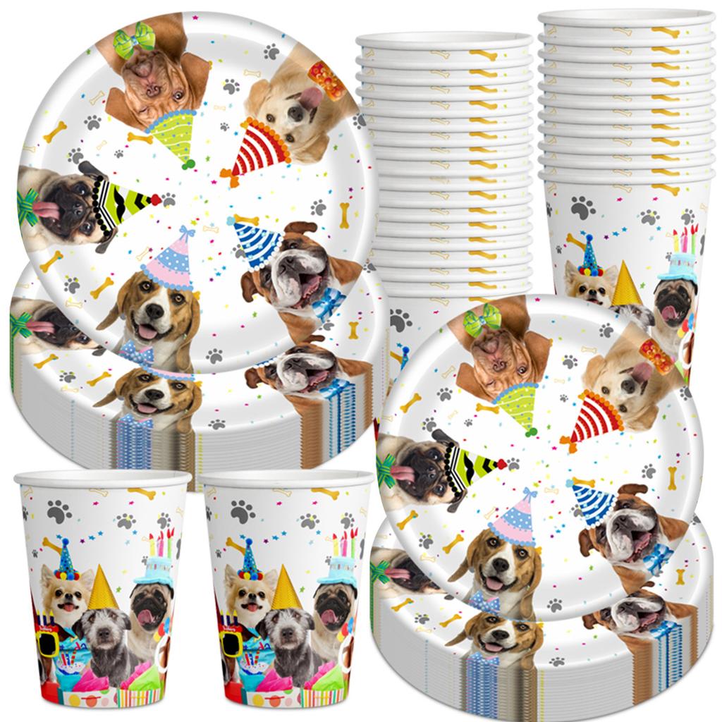 Pet Birthday Theme Party Decoration Dog Cartoon Flag Latte Paper Cup Plate