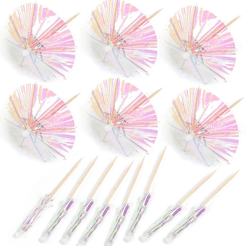 10pcs Drink Fancy Laser Umbrella Toothpicks Summer Beach Cocktail Toothpick Lovely Cupcake Topper Wedding Birthday Party Decor